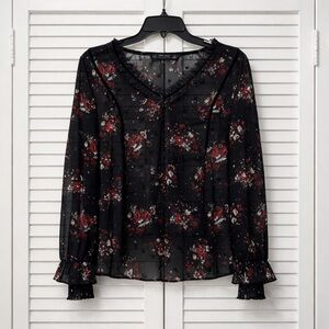 ZARA ♥️ Floral Black Sheer Top